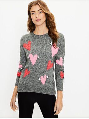 Lou & Grey Heart Sweater Grey Mock Neck Size S